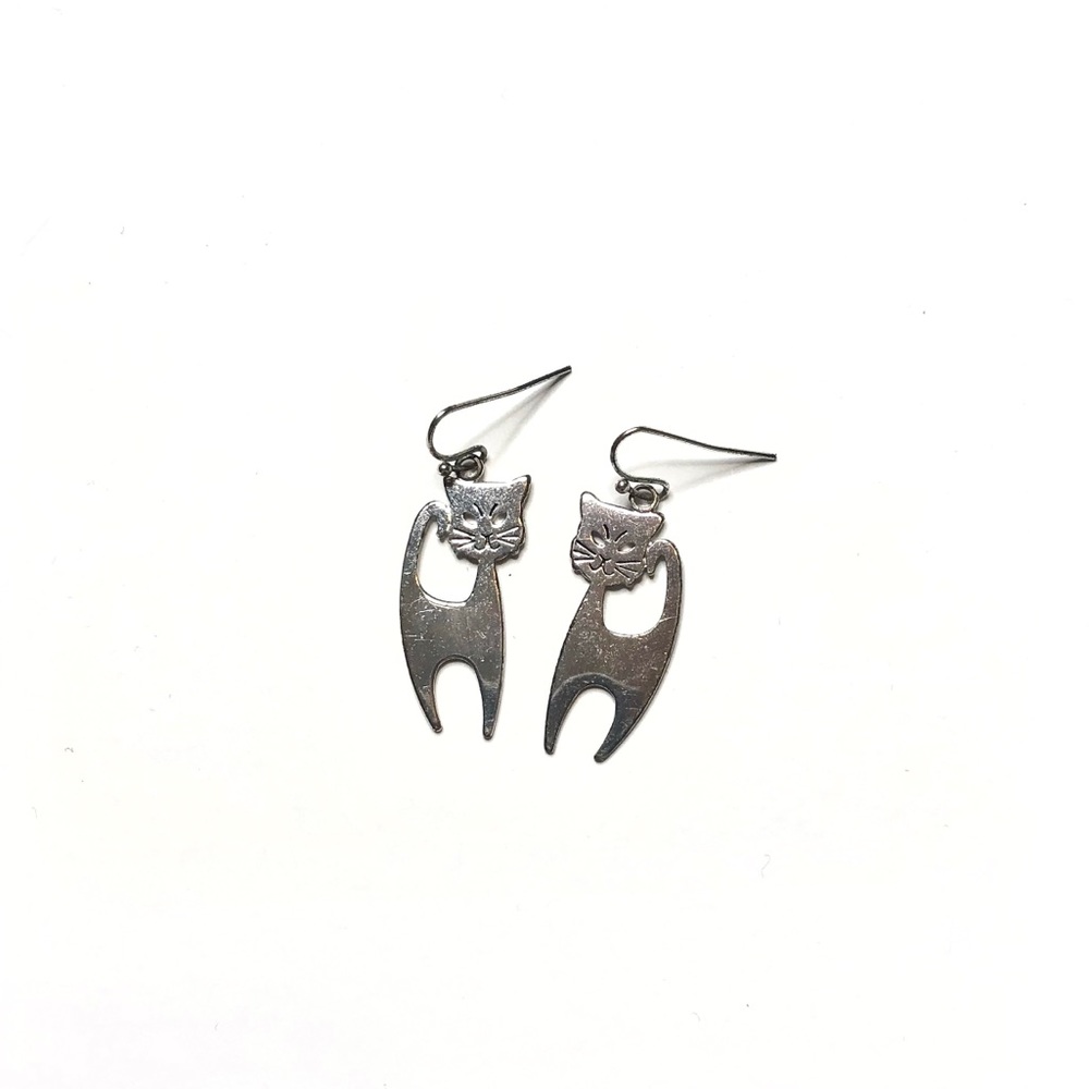 Sterling Silver Halloween Cat Dangle Earrings - Picture 2 of 9